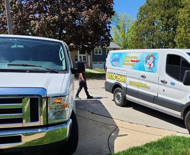 Aaron Auto Glass mobile service van at a customer's home in Chicagoland